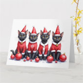 Schwarzes Katzen-Weihnachtskleid mit Santa-Hut Karte (Gelbe Blume)