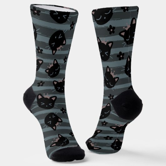 Schwarzes Katzengesicht Socken (Gewinkelt)