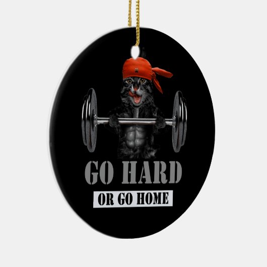 Schwarzes Katzengewicht in Fitness Gym wird schwer Keramik Ornament (Rechts)