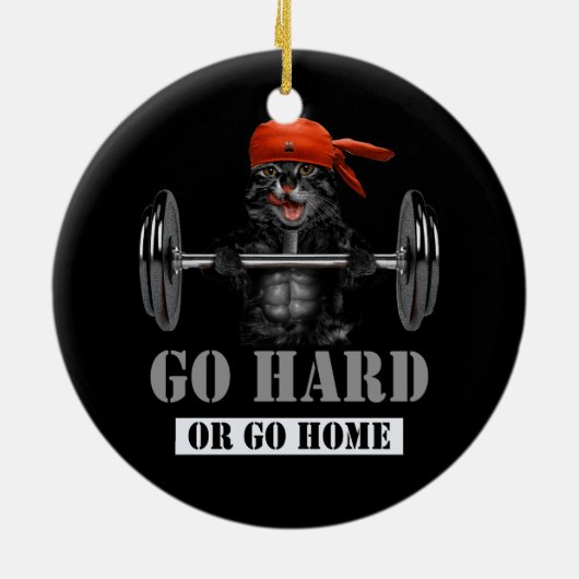 Schwarzes Katzengewicht in Fitness Gym wird schwer Keramik Ornament (Hinten)