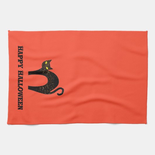 Schwarzes KatzenHalloween Geschirrtuch (Horizontal)