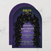 Schwarzes KatzenHalloween Lila Einladung (Vorne/Hinten)