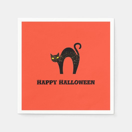 Schwarzes KatzenHalloween Serviette (Vorderseite)