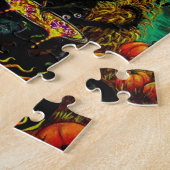 Schwarzes KatzenHalloween, Spuk Rotzunge Puzzle (Seite)