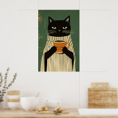Schwarzes Katzenkaffeeplakat, minimalistischer Kat Poster (Küche)