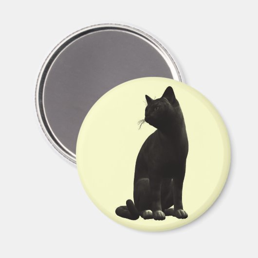 Schwarzes Katzenmagnet sitzen Magnet (Vorderseite/Rückseite)