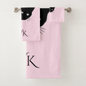 Schwarzes Katzenmonogramm-Badehandtuch-Set Badhandtuch Set (Insitu)