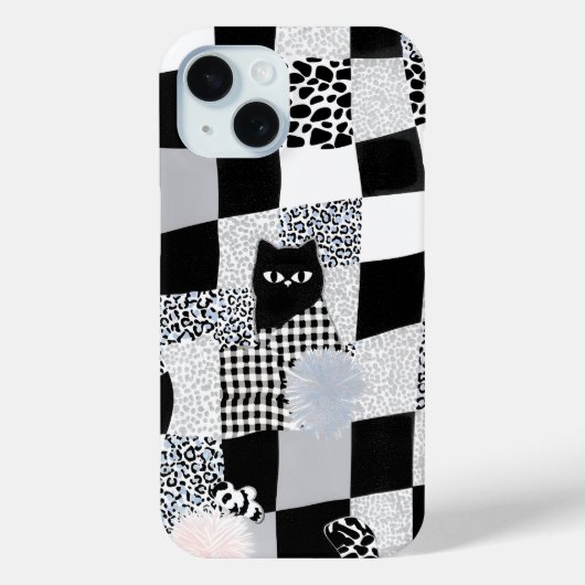 Schwarzes Katzenmuster Gingham gemischtes Karomust Case-Mate iPhone Hülle (Rückseite)