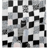 Schwarzes Katzenmuster Gingham gemischtes Karomust Duschvorhang (Vorderseite)