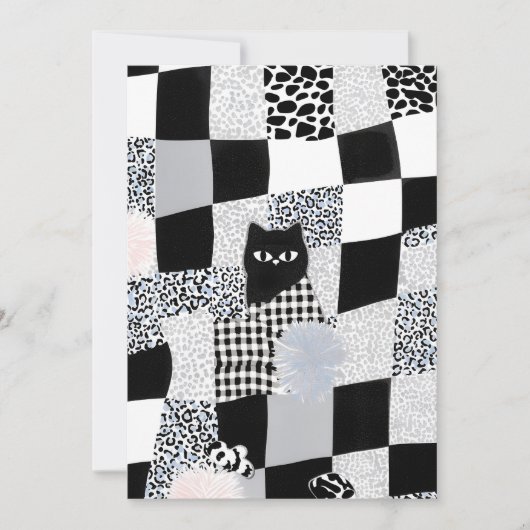Schwarzes Katzenmuster Gingham gemischtes Karomust Einladung (Vorderseite)