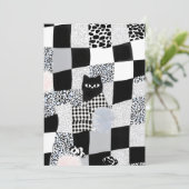 Schwarzes Katzenmuster Gingham gemischtes Karomust Einladung (Stehend Vorderseite)