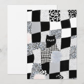 Schwarzes Katzenmuster Gingham gemischtes Karomust Einladung (Vorne/Hinten)