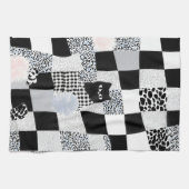 Schwarzes Katzenmuster Gingham gemischtes Karomust Geschirrtuch (Horizontal)