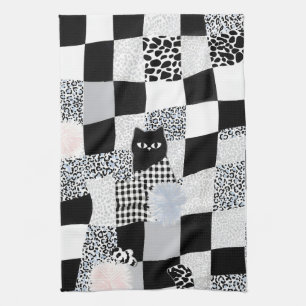 Schwarzes Katzenmuster Gingham gemischtes Karomust Geschirrtuch