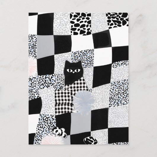 Schwarzes Katzenmuster Gingham gemischtes Karomust Postkarte (Vorderseite)