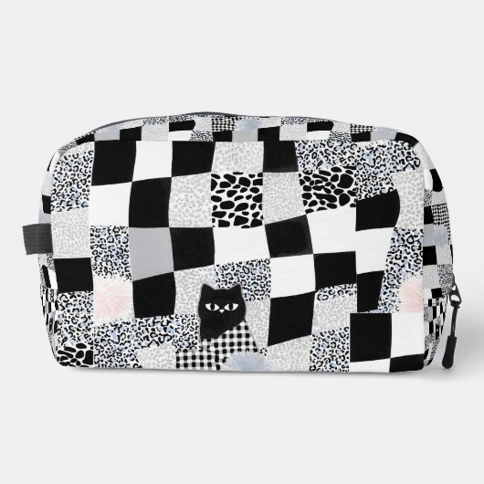 Schwarzes Katzenmuster Gingham gemischtes Karomust Waschbeutel (Vorderseite)