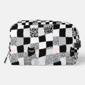 Schwarzes Katzenmuster Gingham gemischtes Karomust Waschbeutel (Rückseite)