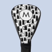 Schwarzes Katzenmuster Monogramm Golf Headcover
