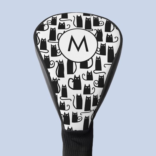 Schwarzes Katzenmuster Monogramm Golf Headcover