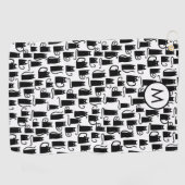 Schwarzes Katzenmuster Monogramm Golfhandtuch (Horizontal)