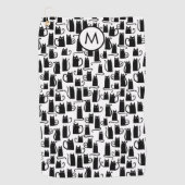 Schwarzes Katzenmuster Monogramm Golfhandtuch (Vorderseite)