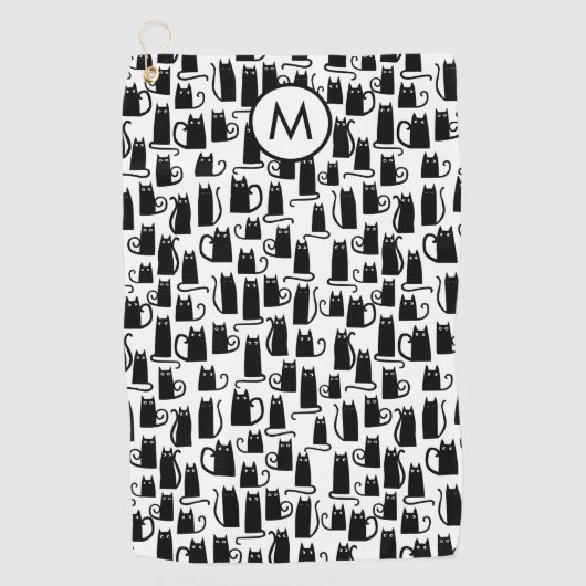 Schwarzes Katzenmuster Monogramm Golfhandtuch (Vorderseite)