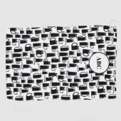 Schwarzes Katzenmuster Monogramm Golfhandtuch (Horizontal)