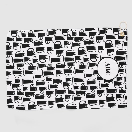 Schwarzes Katzenmuster Monogramm Golfhandtuch (Horizontal)
