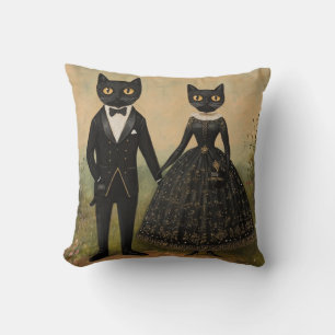 Schwarzes Katzenpaar Vintage-Folk-Art gothic vikto Kissen