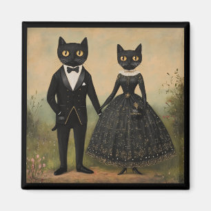 Schwarzes Katzenpaar vintage Folklore Kunst gothic Magnet