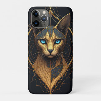 Schwarzes Katzenporträt mit goldenen geometrischen Case-Mate iPhone Hülle