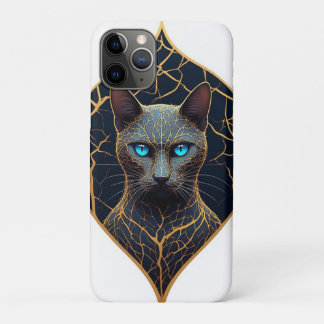 Schwarzes Katzenporträt mit goldenen geometrischen Case-Mate iPhone Hülle