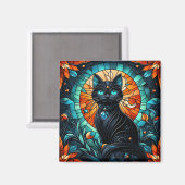 Schwarzes katzhaltiges Glas Graphic Magnet (Vorderseite/Rückseite)