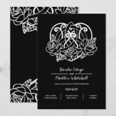 Schwarzes keltisches Herz Knotflorales Handfasten Einladung (Vorne/Hinten)