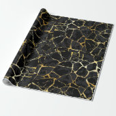 Schwarzes Kintsugi-Goldader-Geschenkpapier Geschenkpapier (Ungerollt)