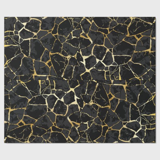Schwarzes Kintsugi-Goldader-Geschenkpapier Geschenkpapier (Saum)