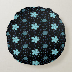 Schwarzes Kissen mit blauem Paisley-Blumenmuster