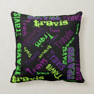 Schwarzes Kissen Neon Grün Violett Lila Name Colla