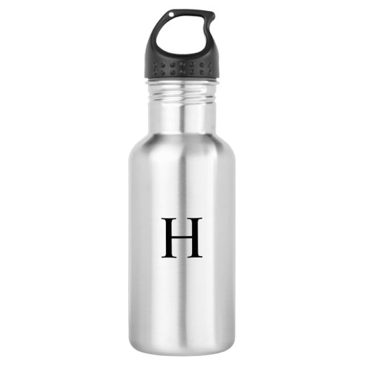 Schwarzes Klassisches Elegantes Monogramm Edelstahlflasche (Vorderseite)