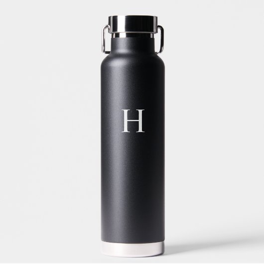 Schwarzes Klassisches Elegantes Monogramm Trinkflasche (Vorne)