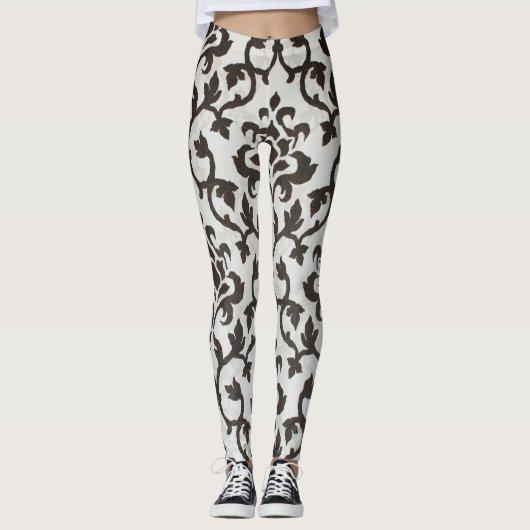 Schwarzes, klassisches Tapetenmuster Leggings (Vorderseite)