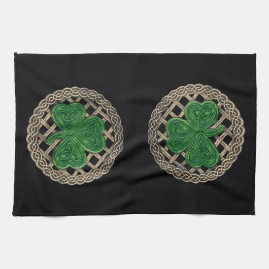 Schwarzes Kleeblatt auf keltischen Knochen Küchent Geschirrtuch (Horizontal)