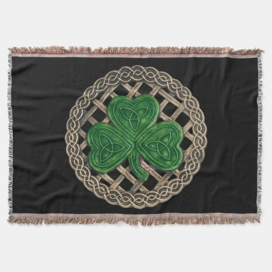 Schwarzes Kleeblatt auf keltischen Knochen wirbelt Decke (Vorderseite)