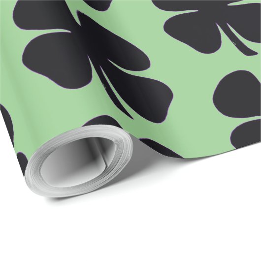 Schwarzes Kleeblatt, grün glänzend, Umhüllungspapi Geschenkpapier (Rolleneckpunkt)