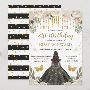 Schwarzes Kleid Dunkle Haut Prinzessin Geburtstag Einladung