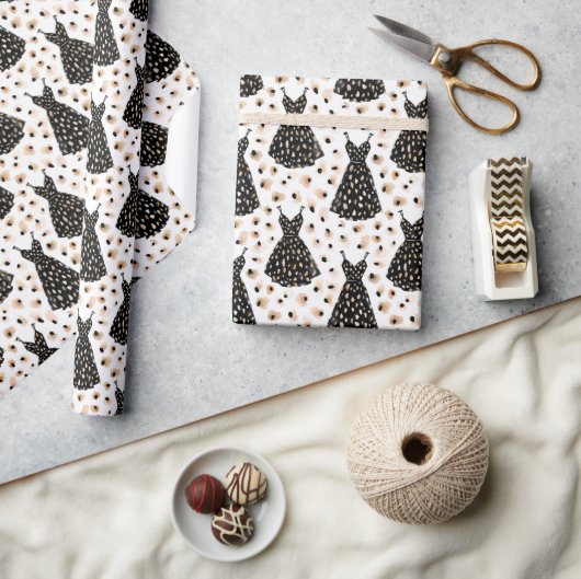 Schwarzes Kleid Mode Muster mit abstraktem Punkt Geschenkpapier (Kunsthandwerk)
