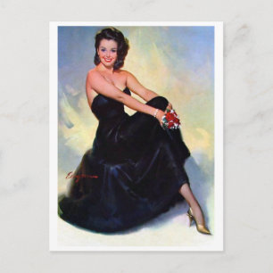 Schwarzes Kleid Pin Up Postkarte