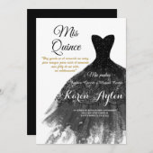 Schwarzes Kleid Quinceañera Einladung (Vorne/Hinten)