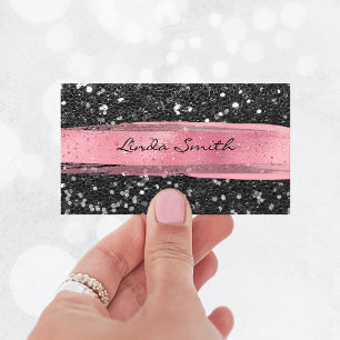 Schwarzes Konfetti-Glitter mit rosa Pinselstrichen Visitenkarte