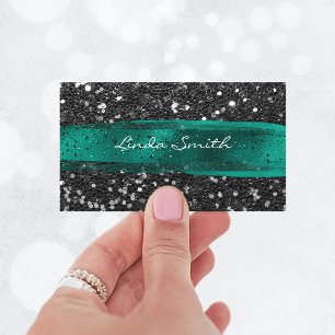Schwarzes Konfetti-Glitter-Teal-Grün-Bürstenstrich Visitenkarte